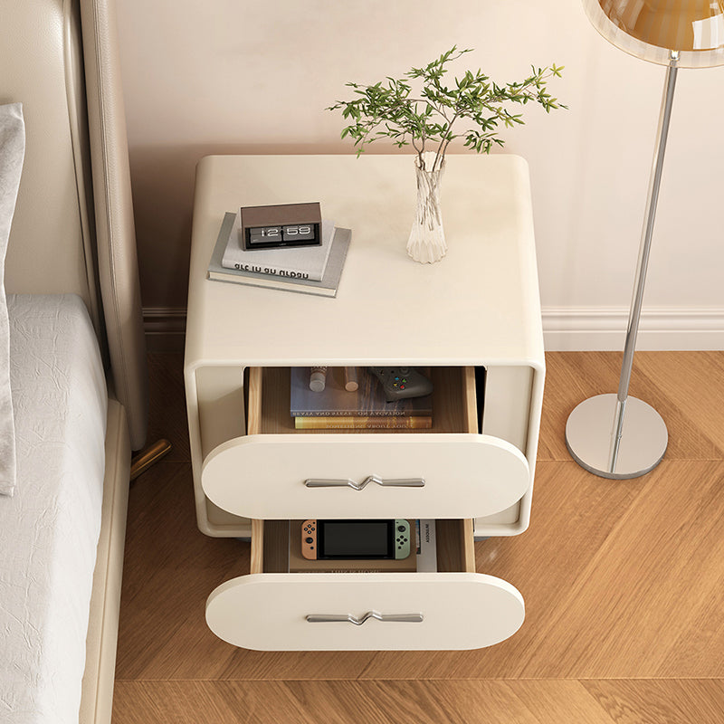 Contemporary Creative Solid Wood Faux Leather Rounded Rectangular Nightstand With 2-Drawer Storage For Bedroom