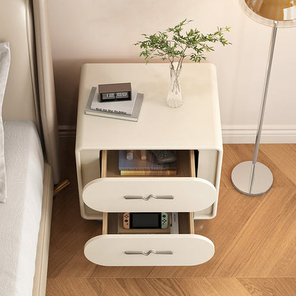 Contemporary Creative Solid Wood Faux Leather Rounded Rectangular Nightstand With 2-Drawer Storage For Bedroom