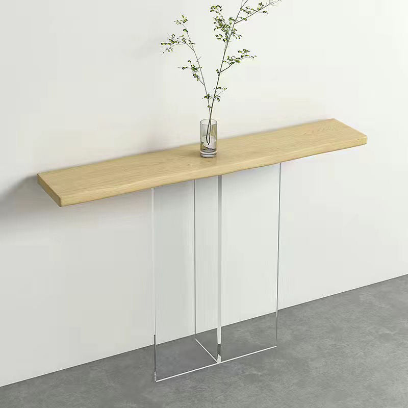 Modern Minimalist Pine Wood & Acrylic Rectangular Console Table For Entryway