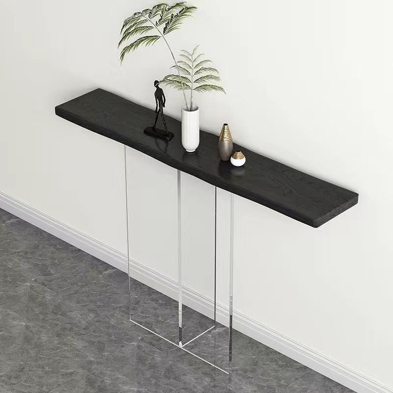 Modern Minimalist Pine Wood & Acrylic Rectangular Console Table For Entryway