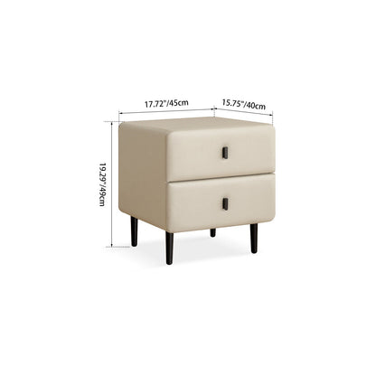 Modern Minimalist Solid Wood & Plywood Faux Leather Rectangular Nightstand With 2-Drawer Design For Bedroom