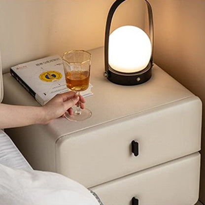 Modern Minimalist Solid Wood & Plywood Faux Leather Rectangular Nightstand With 2-Drawer Design For Bedroom