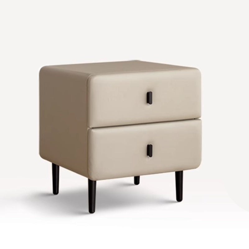 Modern Minimalist Solid Wood & Plywood Faux Leather Rectangular Nightstand With 2-Drawer Design For Bedroom