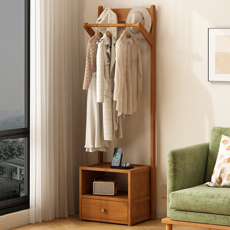 Modern Minimalist Bamboo & MDF Rectangular Hall Tree With 1-Cabinet 2-Tier Storage For Bedroom & Living Room
