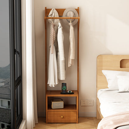 Modern Minimalist Bamboo & MDF Rectangular Hall Tree With 1-Cabinet 2-Tier Storage For Bedroom & Living Room