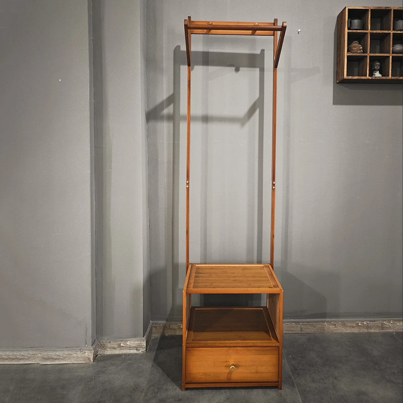 Modern Minimalist Bamboo & MDF Rectangular Hall Tree With 1-Cabinet 2-Tier Storage For Bedroom & Living Room