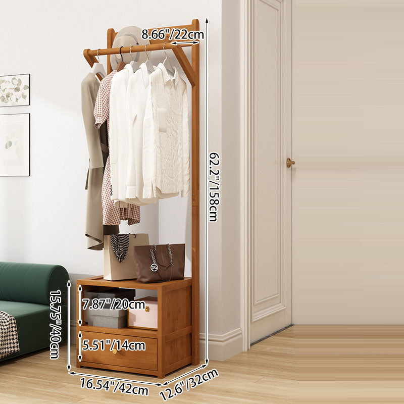 Modern Minimalist Bamboo & MDF Rectangular Hall Tree With 1-Cabinet 2-Tier Storage For Bedroom & Living Room