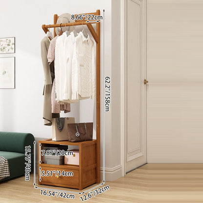 Modern Minimalist Bamboo & MDF Rectangular Hall Tree With 1-Cabinet 2-Tier Storage For Bedroom & Living Room