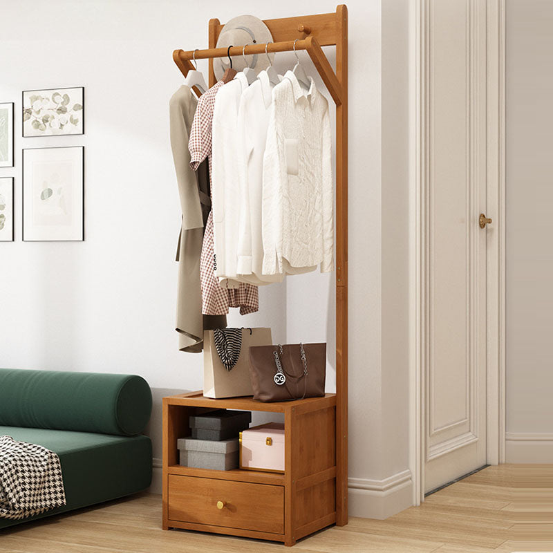 Modern Minimalist Bamboo & MDF Rectangular Hall Tree With 1-Cabinet 2-Tier Storage For Bedroom & Living Room