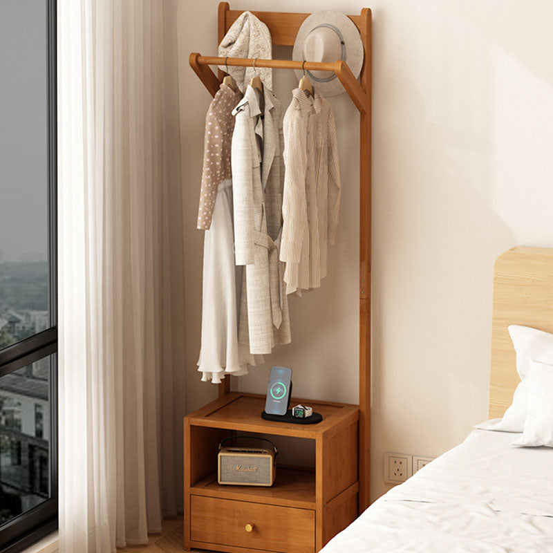 Modern Minimalist Bamboo & MDF Rectangular Hall Tree With 1-Cabinet 2-Tier Storage For Bedroom & Living Room