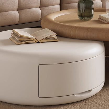 Contemporary Scandinavian Solid Wood Plywood MDF Round Coffee Table Set With Expandable Design 1-Drawer Storage For Living Room