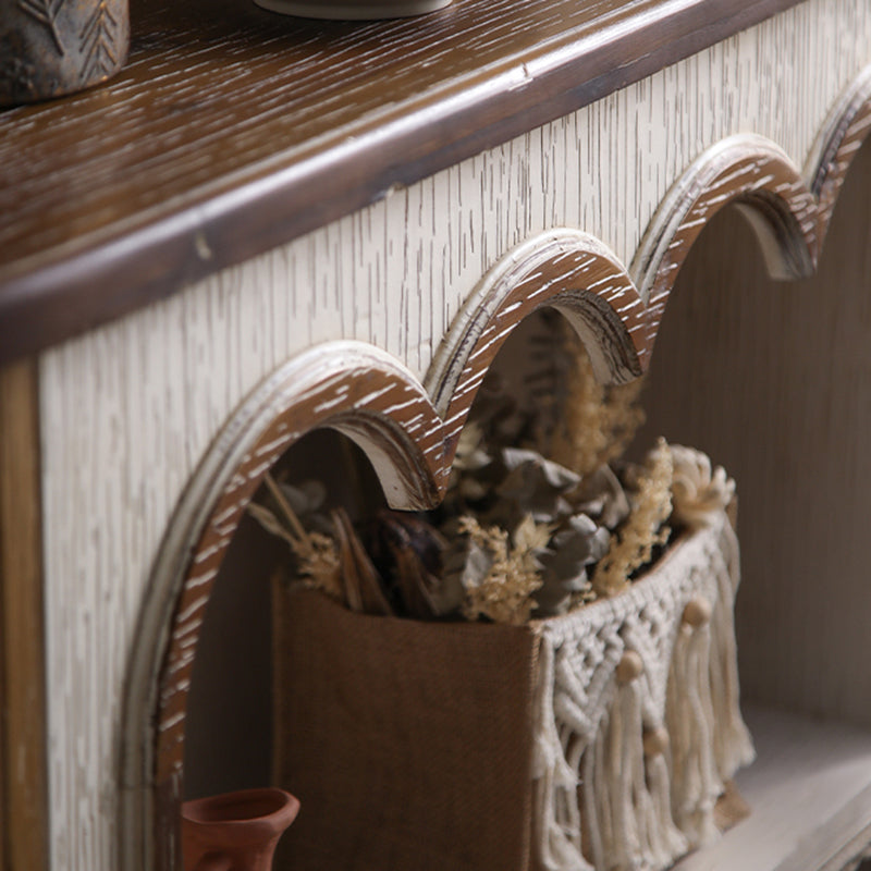 Traditional Rustic Wood MDF Rectangular Console Table With Classic Carvings, 3-Tier Design For Living Room