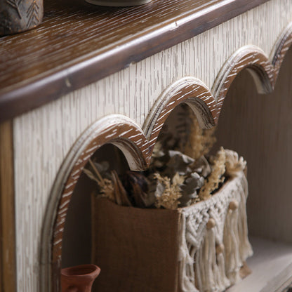 Traditional Rustic Wood MDF Rectangular Console Table With Classic Carvings, 3-Tier Design For Living Room