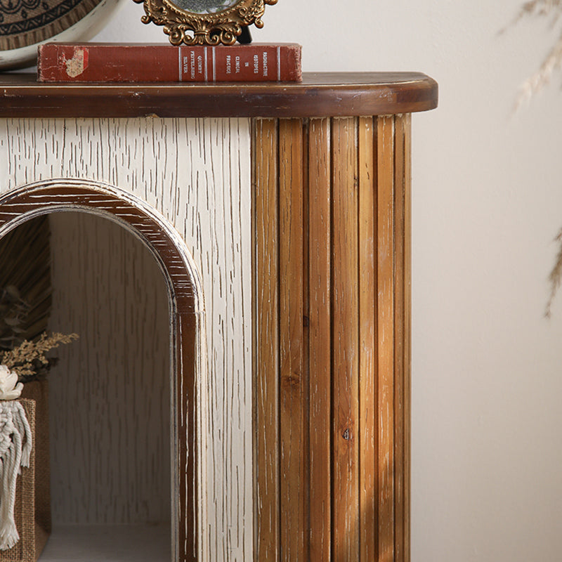 Traditional Rustic Wood MDF Rectangular Console Table With Classic Carvings, 3-Tier Design For Living Room