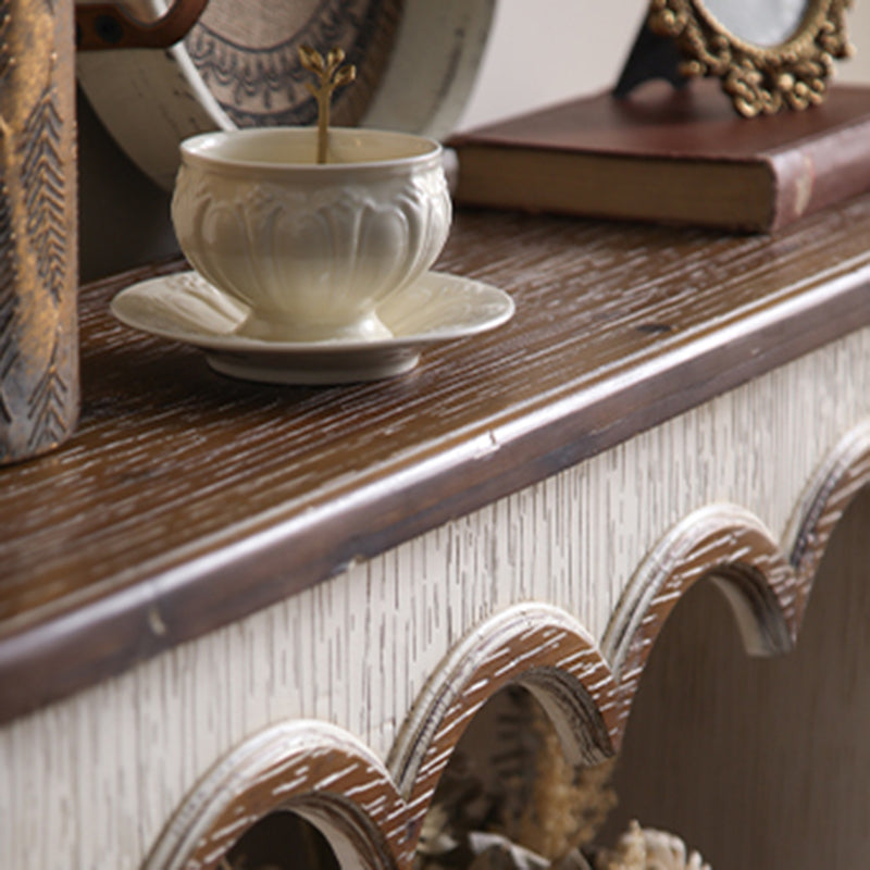 Traditional Rustic Wood MDF Rectangular Console Table With Classic Carvings, 3-Tier Design For Living Room