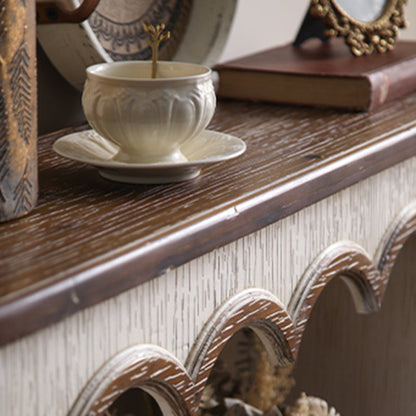 Traditional Rustic Wood MDF Rectangular Console Table With Classic Carvings, 3-Tier Design For Living Room