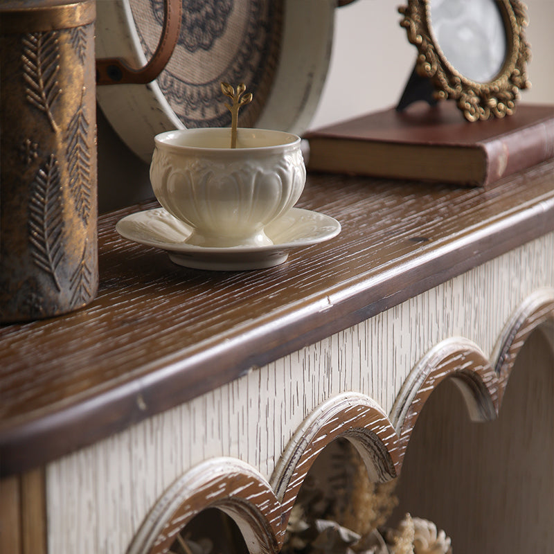Traditional Rustic Wood MDF Rectangular Console Table With Classic Carvings, 3-Tier Design For Living Room