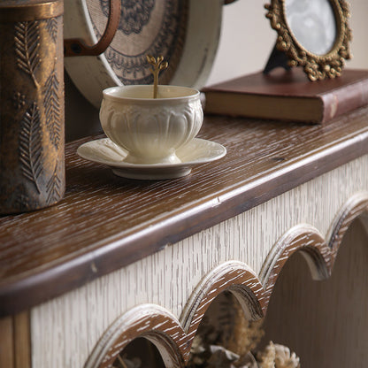 Traditional Rustic Wood MDF Rectangular Console Table With Classic Carvings, 3-Tier Design For Living Room