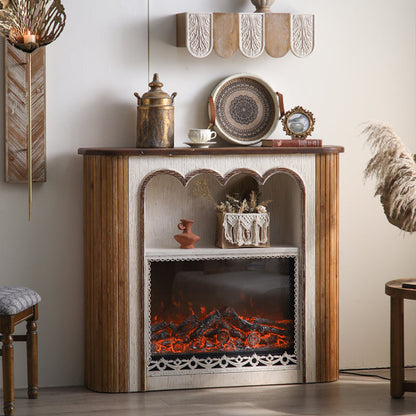 Traditional Rustic Wood MDF Rectangular Console Table With Classic Carvings, 3-Tier Design For Living Room