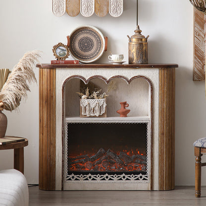 Traditional Rustic Wood MDF Rectangular Console Table With Classic Carvings, 3-Tier Design For Living Room