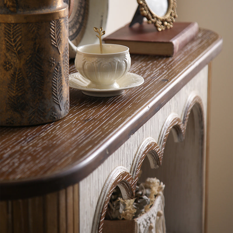 Traditional Rustic Wood MDF Rectangular Console Table With Classic Carvings, 3-Tier Design For Living Room
