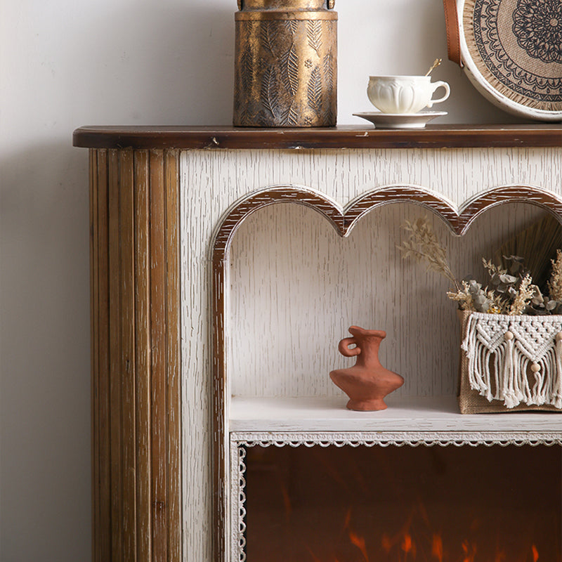 Traditional Rustic Wood MDF Rectangular Console Table With Classic Carvings, 3-Tier Design For Living Room