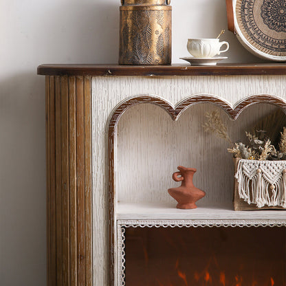 Traditional Rustic Wood MDF Rectangular Console Table With Classic Carvings, 3-Tier Design For Living Room