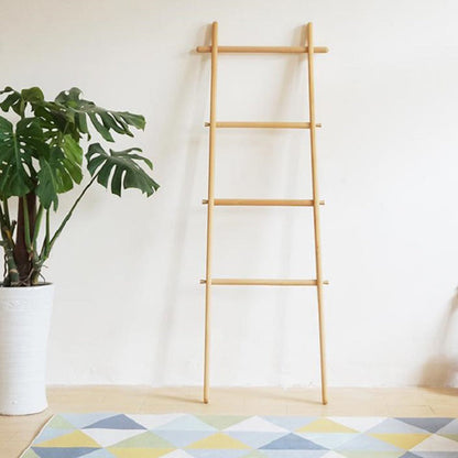 Modern Minimalist Solid Wood Ladder Hall Tree - Ladder-Style Towel & Garment Stand For Bedroom & Bathroom
