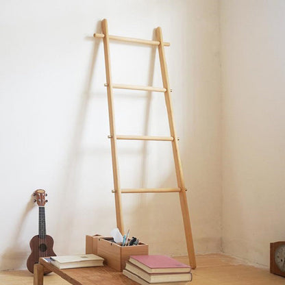 Modern Minimalist Solid Wood Ladder Hall Tree - Ladder-Style Towel & Garment Stand For Bedroom & Bathroom