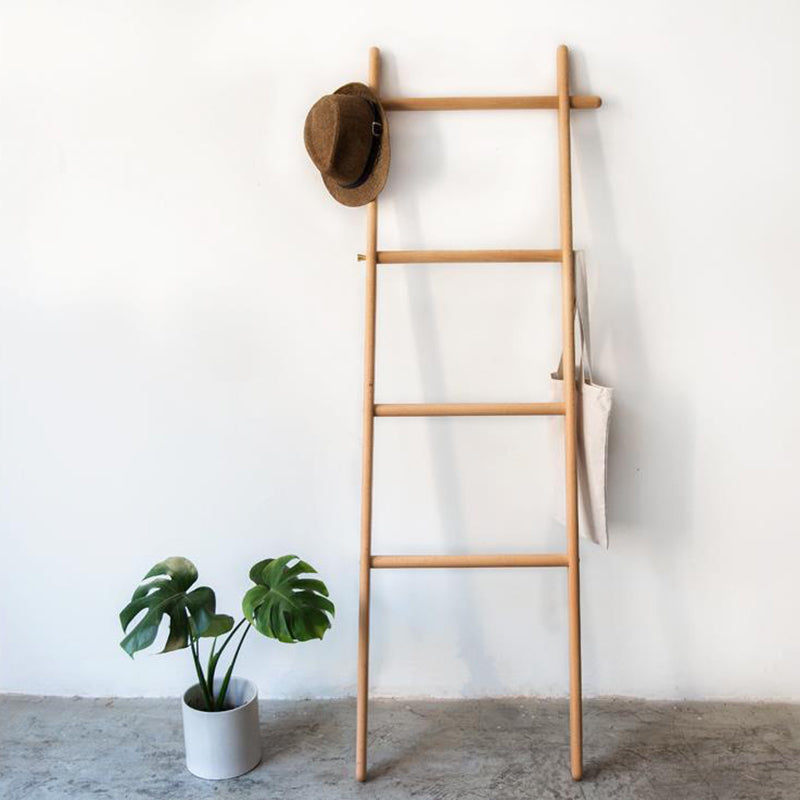 Modern Minimalist Solid Wood Ladder Hall Tree - Ladder-Style Towel & Garment Stand For Bedroom & Bathroom