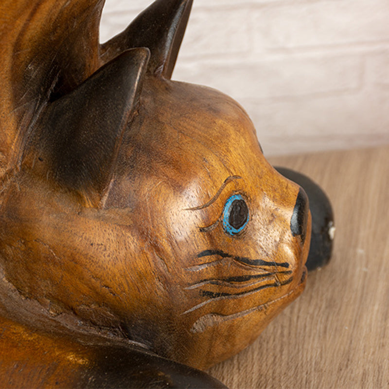 Contemporary Creative Solid Wood Cat Design Side Table For Living Room - Hand-Carved Accent Table In Natural Wood