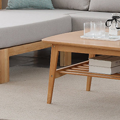 Contemporary Nordic Oak Rounded-Edge Coffee Table With 2-Tier Storage For Living Room