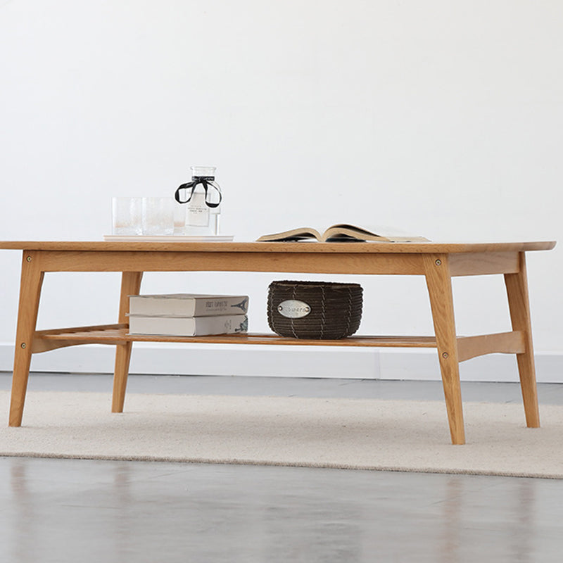 Contemporary Nordic Oak Rounded-Edge Coffee Table With 2-Tier Storage For Living Room