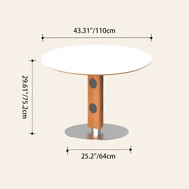Modern Mid-Century Solid Wood Stone Slab Top Stainless Steel Round Dining Table For 5/7 Seats
