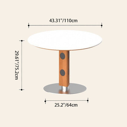 Modern Mid-Century Solid Wood Stone Slab Top Stainless Steel Round Dining Table For 5/7 Seats