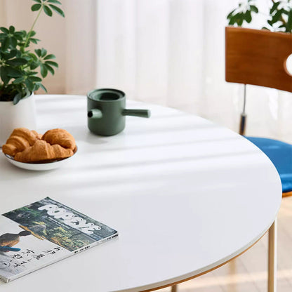 Modern Mid-Century Solid Wood Stone Slab Top Stainless Steel Round Dining Table For 5/7 Seats