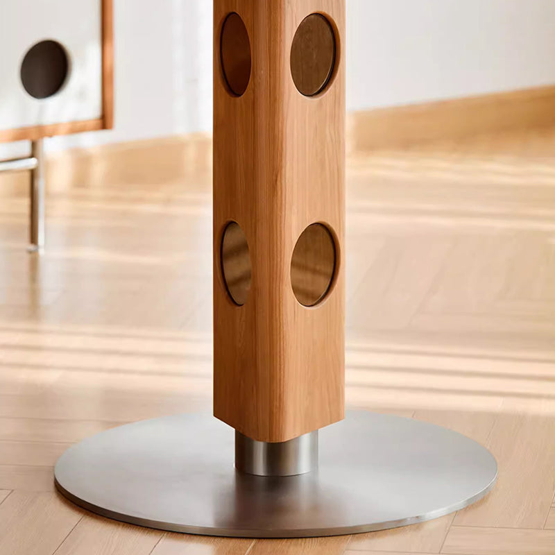 Modern Mid-Century Solid Wood Stone Slab Top Stainless Steel Round Dining Table For 5/7 Seats
