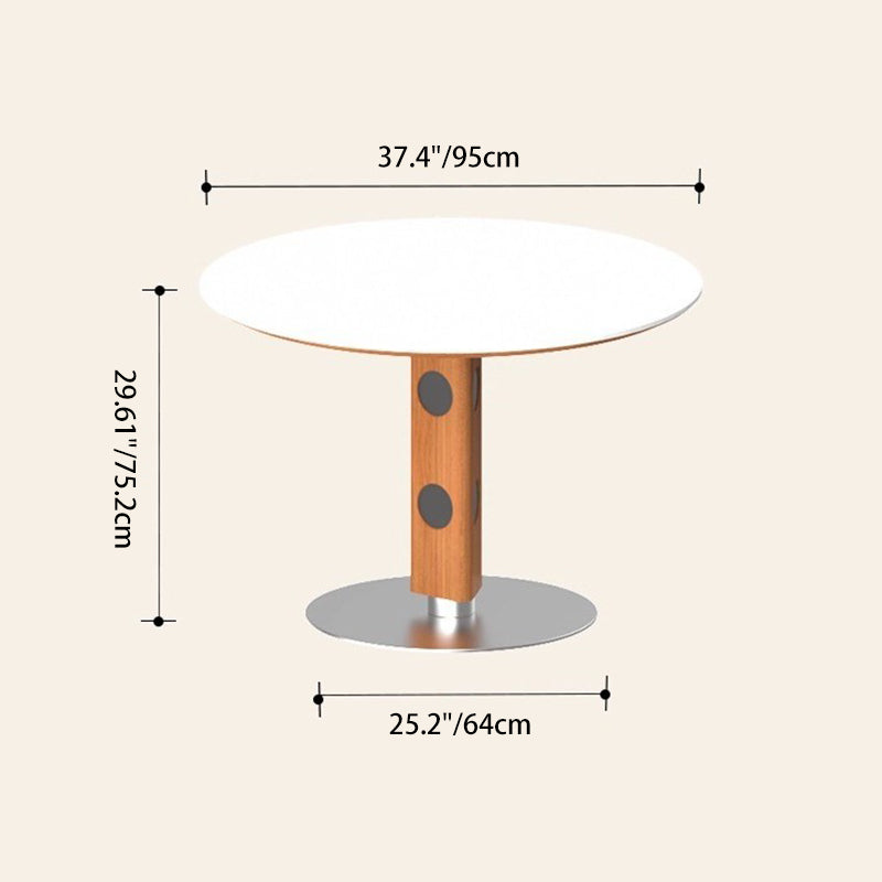 Modern Mid-Century Solid Wood Stone Slab Top Stainless Steel Round Dining Table For 5/7 Seats