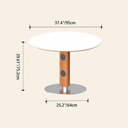 Modern Mid-Century Solid Wood Stone Slab Top Stainless Steel Round Dining Table For 5/7 Seats