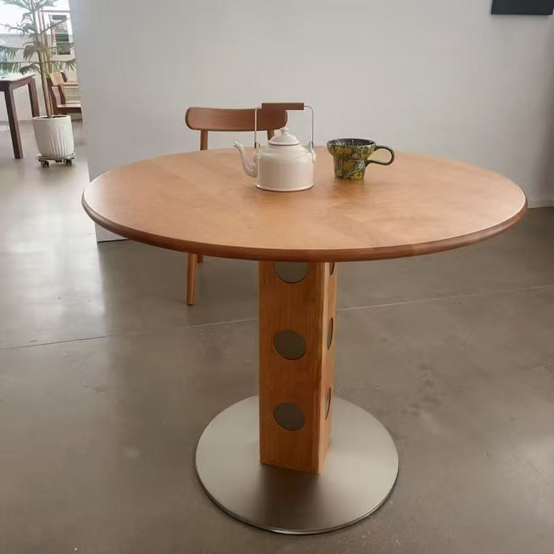 Modern Mid-Century Solid Wood Stone Slab Top Stainless Steel Round Dining Table For 5/7 Seats