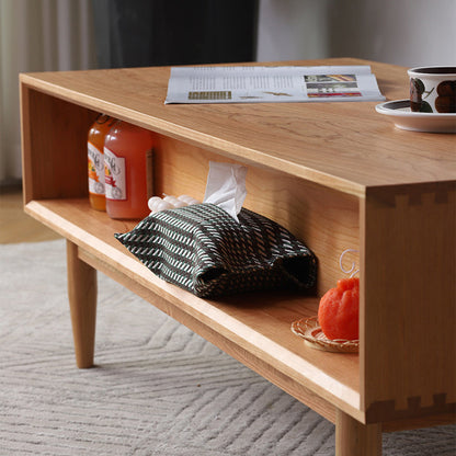 Modern Minimalist Solid Wood Rectangular Coffee Table With 2-Drawer For Living Room