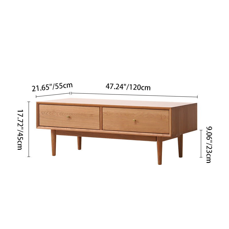 Modern Minimalist Solid Wood Rectangular Coffee Table With 2-Drawer For Living Room