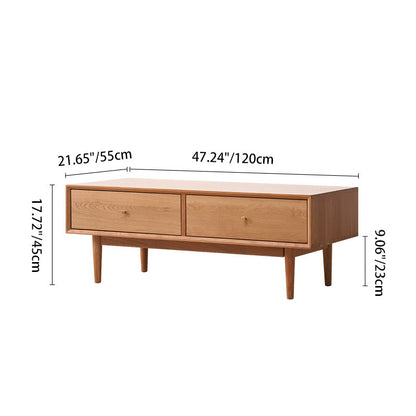 Modern Minimalist Solid Wood Rectangular Coffee Table With 2-Drawer For Living Room