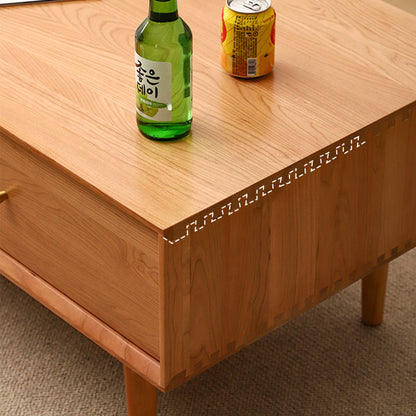 Modern Minimalist Solid Wood Rectangular Coffee Table With 2-Drawer For Living Room