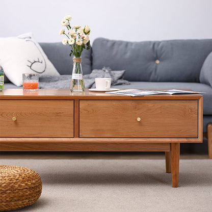 Modern Minimalist Solid Wood Rectangular Coffee Table With 2-Drawer For Living Room