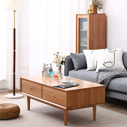 Modern Minimalist Solid Wood Rectangular Coffee Table With 2-Drawer For Living Room