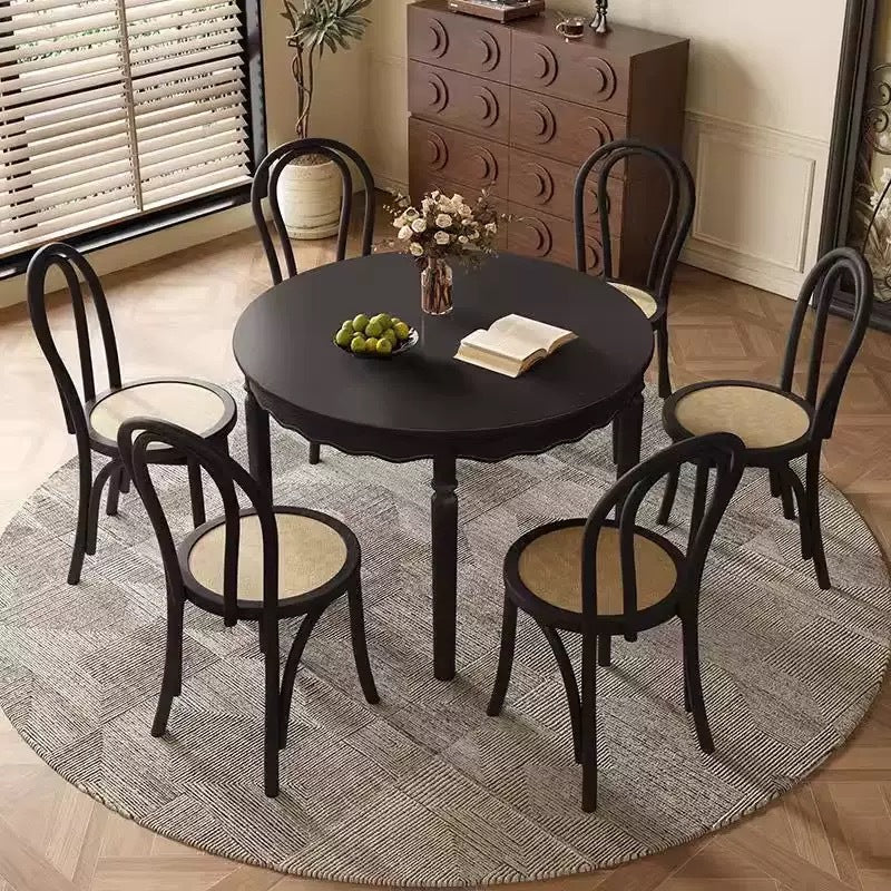 Traditional French Solid Wood Round Wavy Dining Table For 4-6 Seats