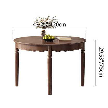 Traditional French Solid Wood Round Wavy Dining Table For 4-6 Seats