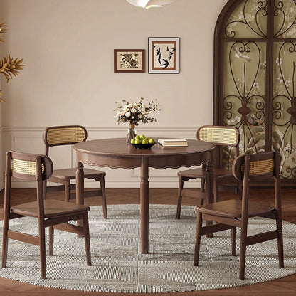 Traditional French Solid Wood Round Wavy Dining Table For 4-6 Seats