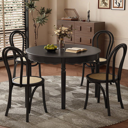 Traditional French Solid Wood Round Wavy Dining Table For 4-6 Seats